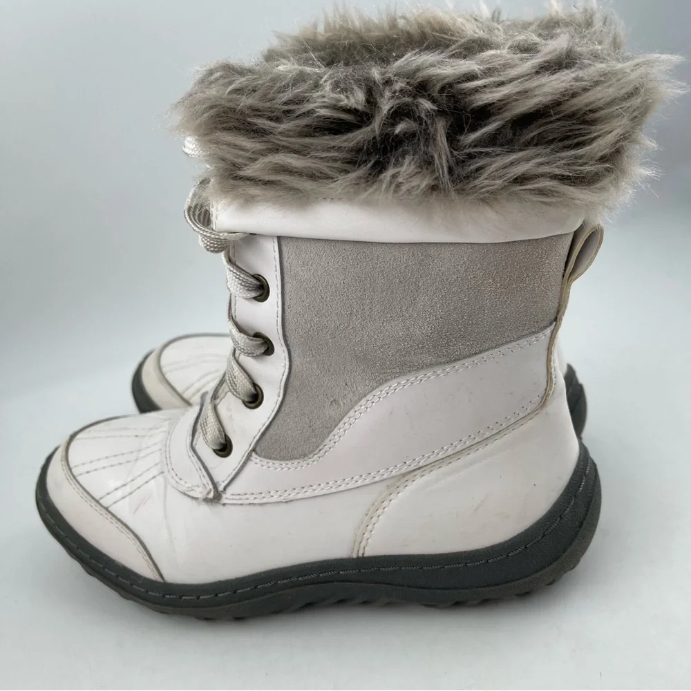 Merona Girls White Faux Leather Faux Fur Trim Winter Snow Boots - Size 6